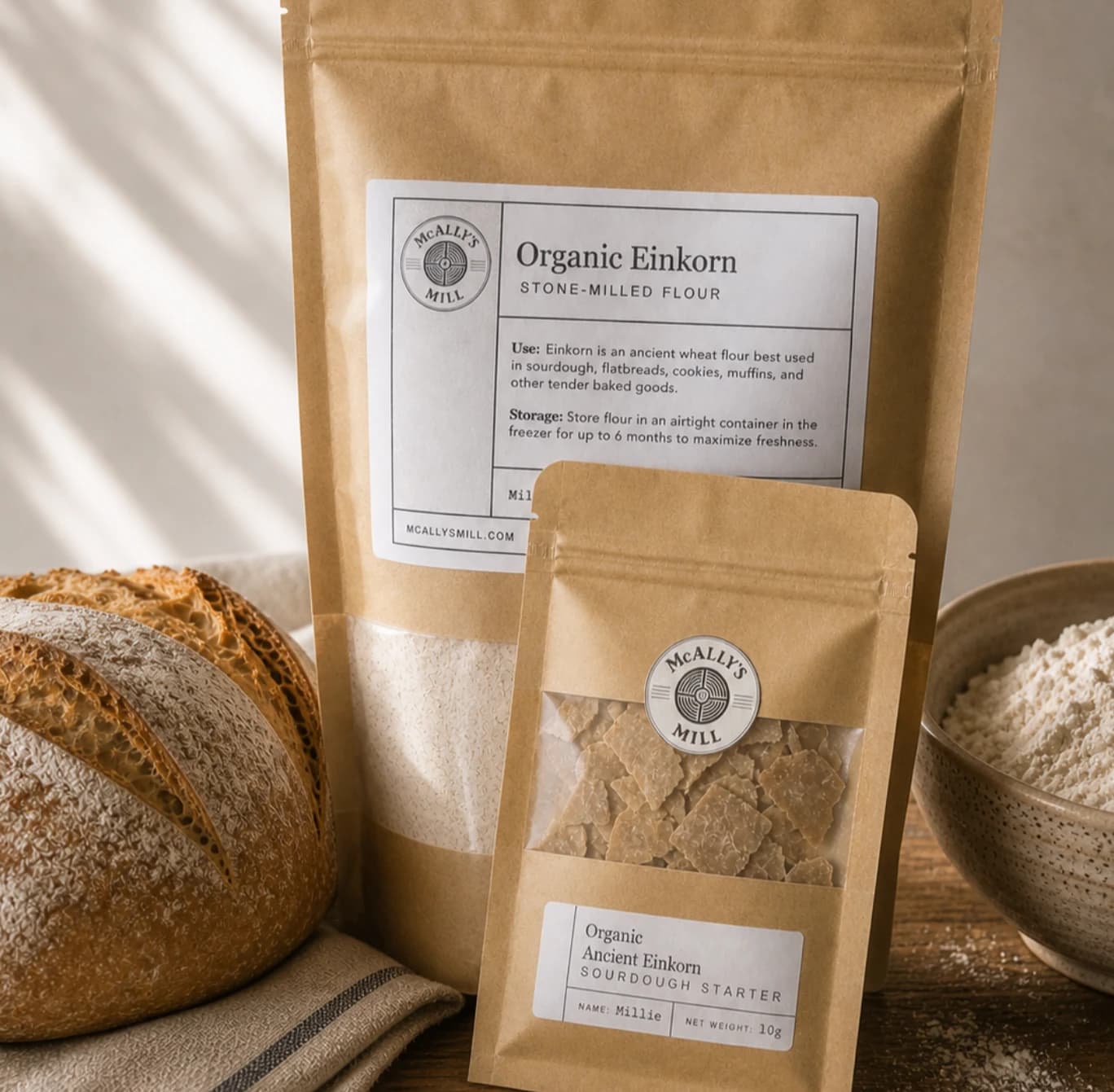 Organic Freshly-Milled Einkorn Flour Sourdough Starter Set